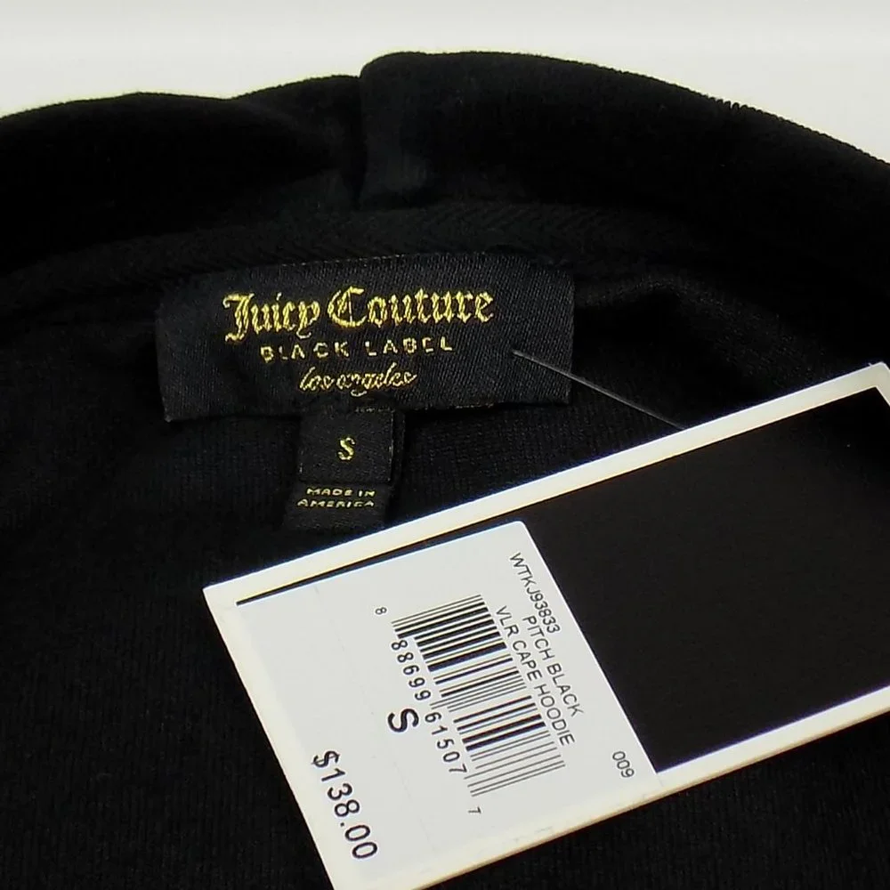 Juicy Couture Black Label Black Velour Hooded Poncho Size Small NWT - Picture 11 of 12
